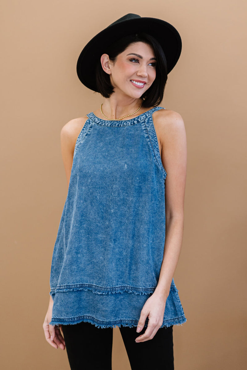 Doe & Rae Forever Young Mineral Wash Denim Sleeveless Top