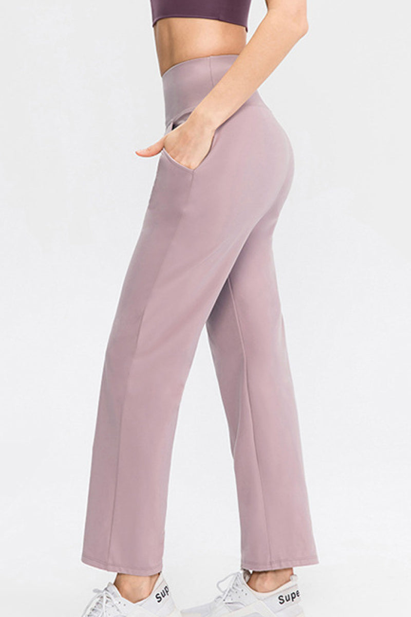 Elastic High Waist Sports Straight Leg Pants