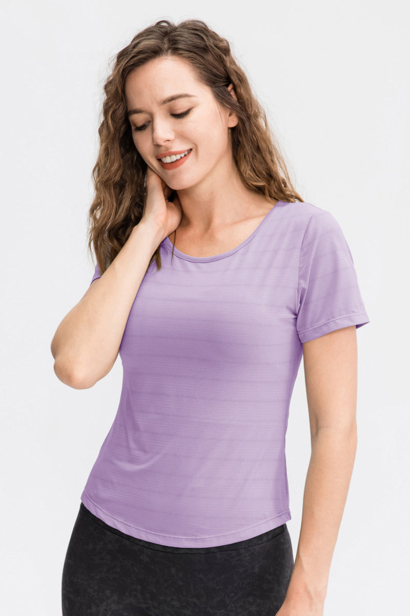 Breathable Cutout Curved Hem Tee Shirt