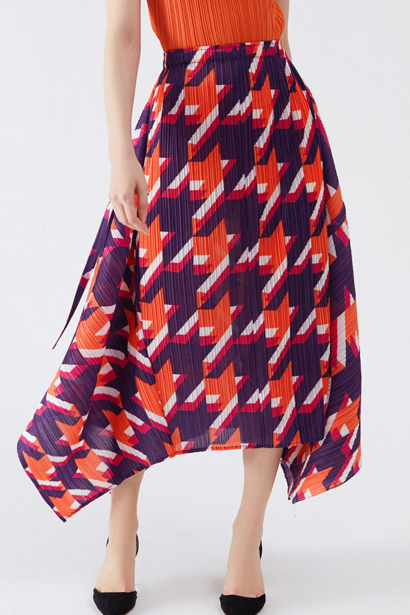 Houndstooth Accordion Pleated Handkerchief Hem Skirt