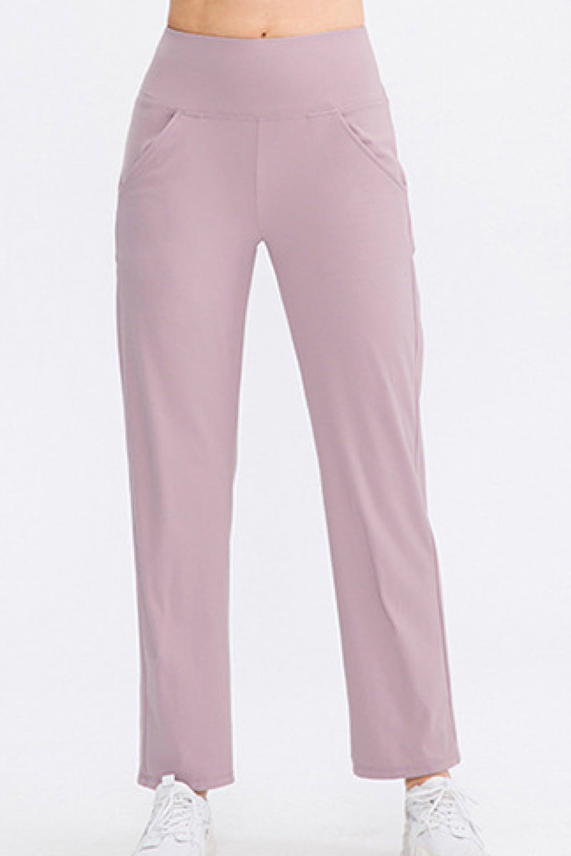 Elastic High Waist Sports Straight Leg Pants