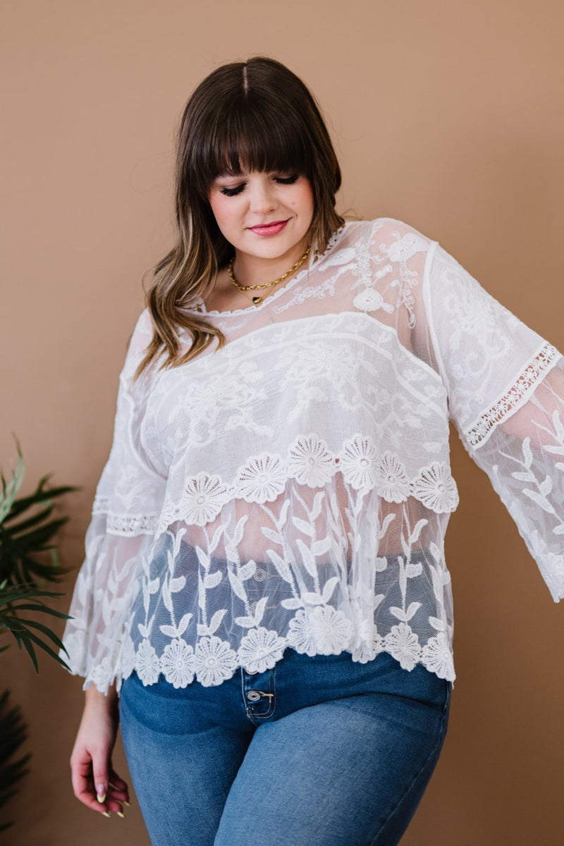 Davi & Dani Lace Oasis Full Size Run Bell Sleeve Top