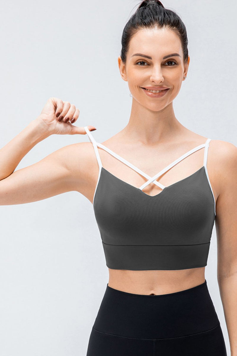 Contrast Crisscross Strap Sports Bra