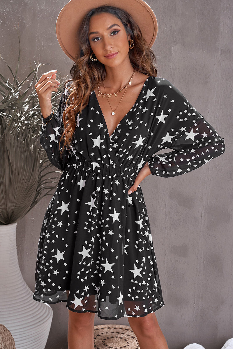 Star Pattern Surplice Dress