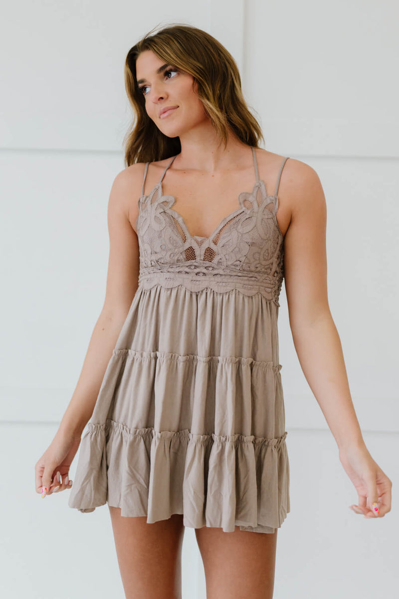 Zenana Cross My Heart Full Size Lace Cami in Ash Mocha