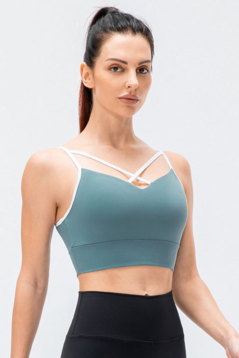 Contrast Crisscross Strap Sports Bra