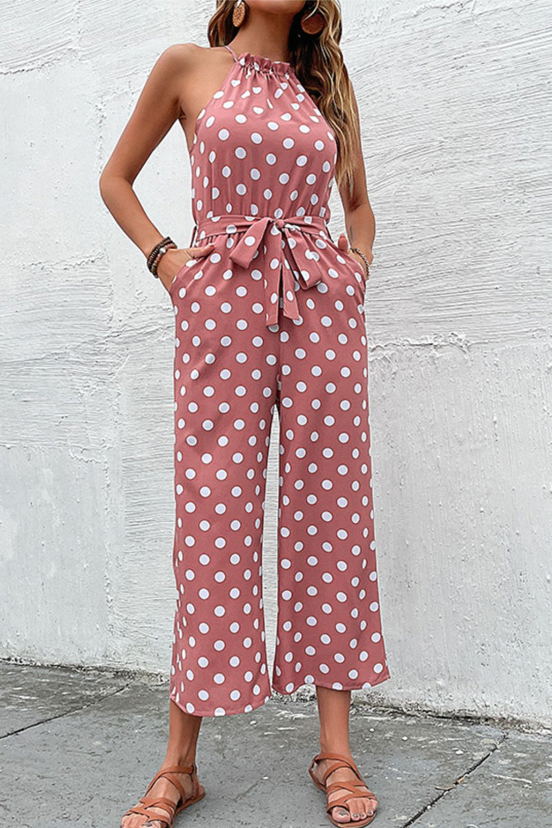 Polka Dot Grecian Wide Leg Jumpsuit