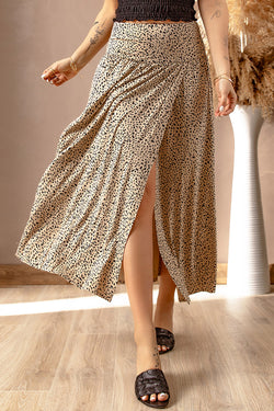 Printed Side Split High Waist Maxi Skirt